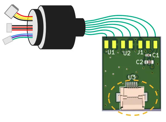 A sketch of a microphone connected to a PCB