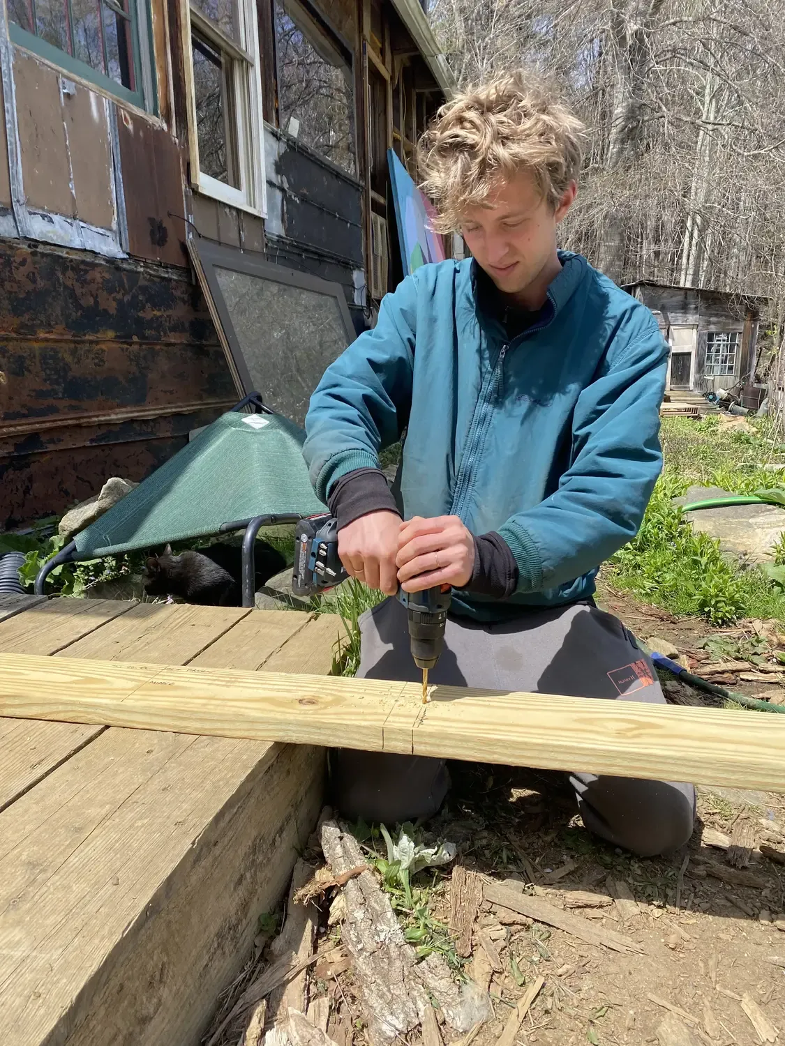 My friend Leon drilling mounting holes in the frame