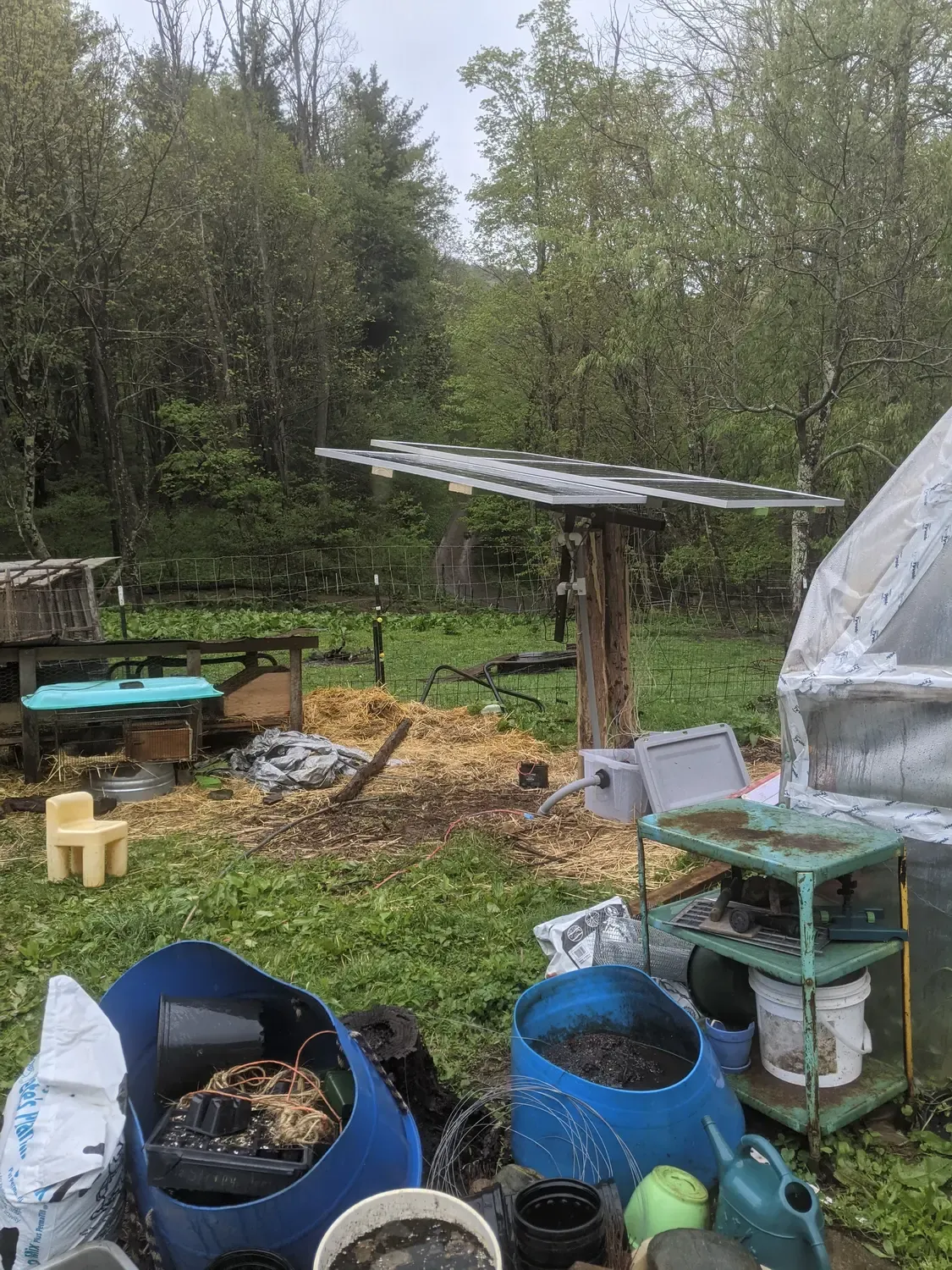 The solar tracker all wired up in the garden